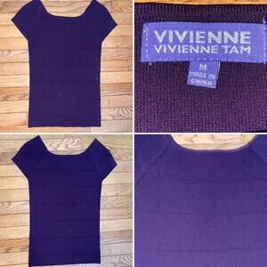 Vivienne Tam Black Knit Ribbed Short Sleeve Top Size Medium